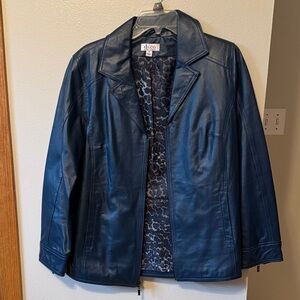 DL Co Women's Navy Leather Jacket